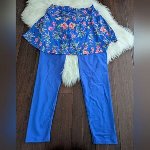 Dona Jo One Piece Blue Floral Skirted Blue Leggings Pickleball Athletic XL